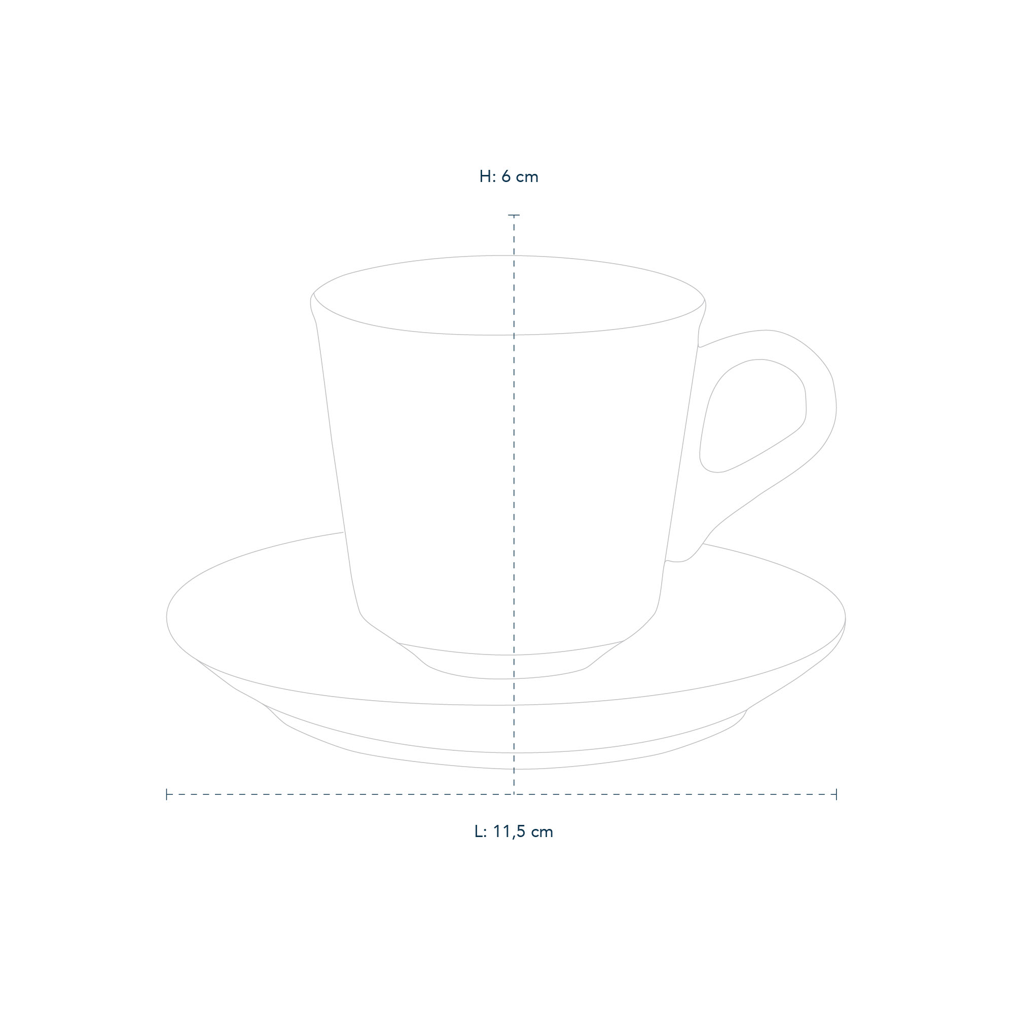 Line drawing of 1021119 blue Fluted Plain espresso cup saucer 9cl